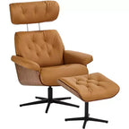 Poltrona reclinabile moderna BenchMaster Malibu in similpelle color cognac con pouf poggiapiedi, reclinazione manuale confortevole per camera da letto