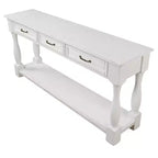 Tavolo Consolle lungo 160 cm in Legno Hostack con 3 Cassetti e 1 Ripiano Inferiore per Ingresso e Corridoio, Bianco Antico