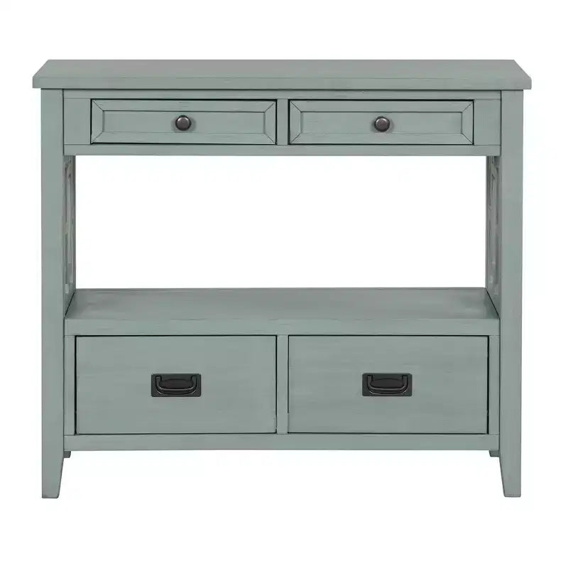 Hostack Table console en bois de style ferme de 36 po avec 4 tiroirs et 1 étagère de rangement pour entrée et salon, bleu rétro