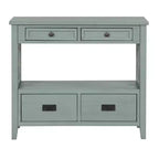 Hostack Table console en bois de style ferme de 36 po avec 4 tiroirs et 1 étagère de rangement pour entrée et salon, bleu rétro