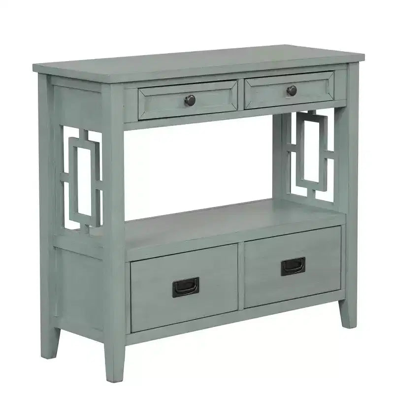 Hostack Table console en bois de style ferme de 36 po avec 4 tiroirs et 1 étagère de rangement pour entrée et salon, bleu rétro