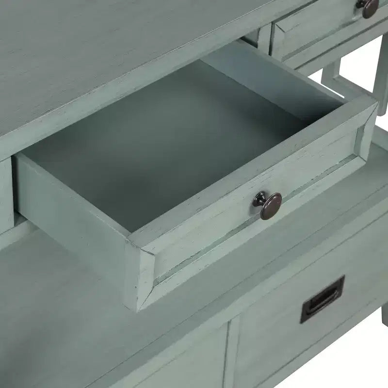 Hostack Table console en bois de style ferme de 36 po avec 4 tiroirs et 1 étagère de rangement pour entrée et salon, bleu rétro