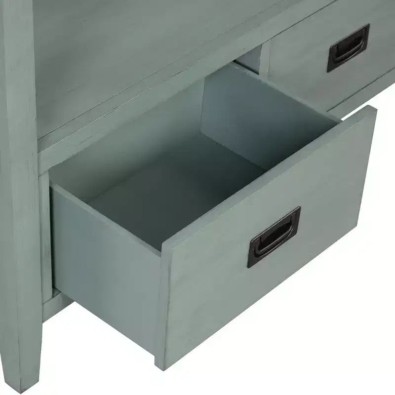 Hostack Table console en bois de style ferme de 36 po avec 4 tiroirs et 1 étagère de rangement pour entrée et salon, bleu rétro