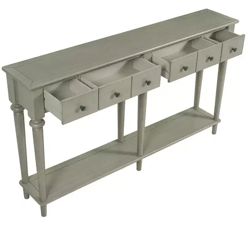 Consolle Luxystar retrò con 4 cassetti, ripiano aperto per ingresso e soggiorno, grigio slavato