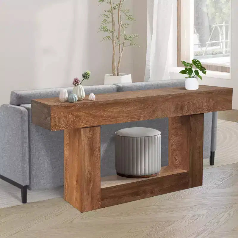 GustoWave 63 Tavolo da divano rettangolare in legno, tavolo d'ingresso in stile rustico, marrone rustico/2 ripiani