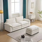 Karl Home | Divano in ciniglia blu da 216 cm con braccioli Pillow Top, cuscino a doppio strato e pouf
