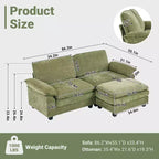 Karl Home | Divano in ciniglia blu da 216 cm con braccioli Pillow Top, cuscino a doppio strato e pouf