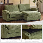 Karl Home | Divano in ciniglia blu da 216 cm con braccioli Pillow Top, cuscino a doppio strato e pouf