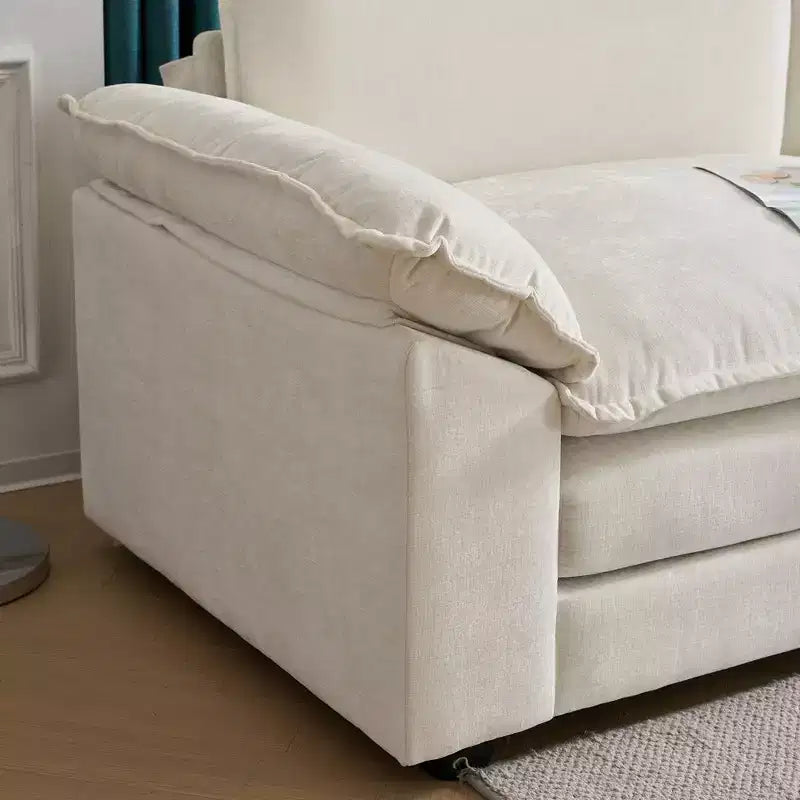 Karl Home | Divano in ciniglia blu da 216 cm con braccioli Pillow Top, cuscino a doppio strato e pouf