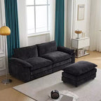 Karl Home | Divano in ciniglia blu da 216 cm con braccioli Pillow Top, cuscino a doppio strato e pouf