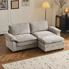 Karl Home | Divano in ciniglia blu da 216 cm con braccioli Pillow Top, cuscino a doppio strato e pouf