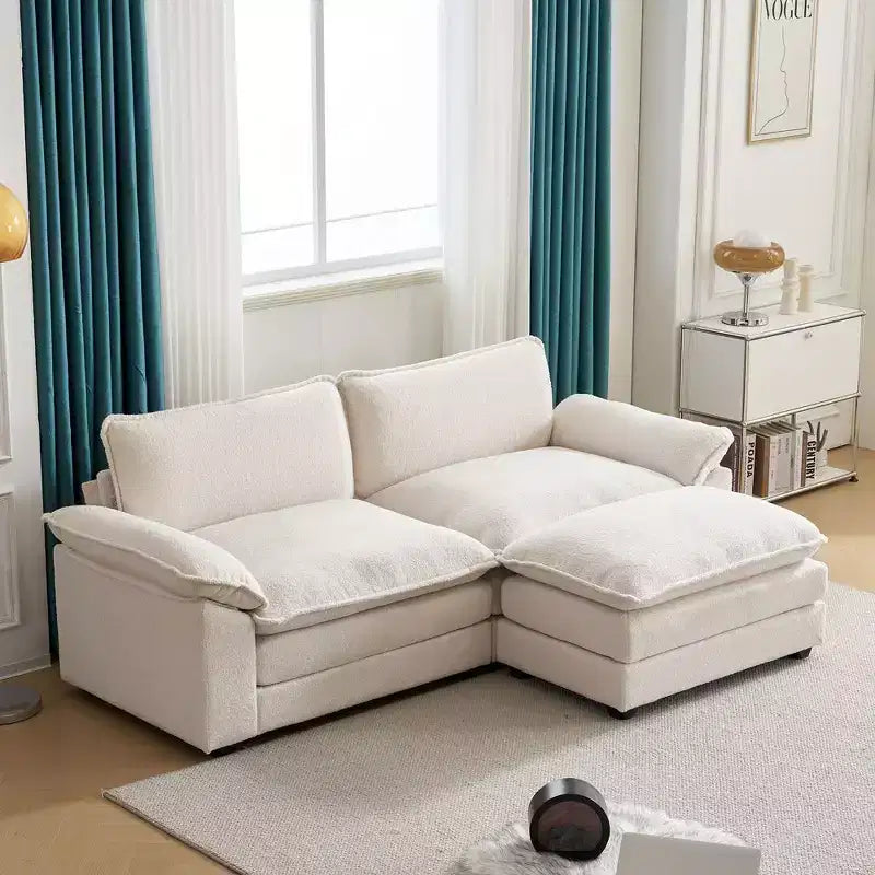 Karl Home | Divano in ciniglia blu da 216 cm con braccioli Pillow Top, cuscino a doppio strato e pouf