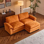 Karl Home | Divano in ciniglia blu da 216 cm con braccioli Pillow Top, cuscino a doppio strato e pouf