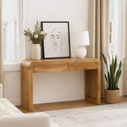 Consolle Royal Hampton | Top da 43 pollici | Realizzata a mano in legno naturale di acacia | Doppio cassetto contenitore