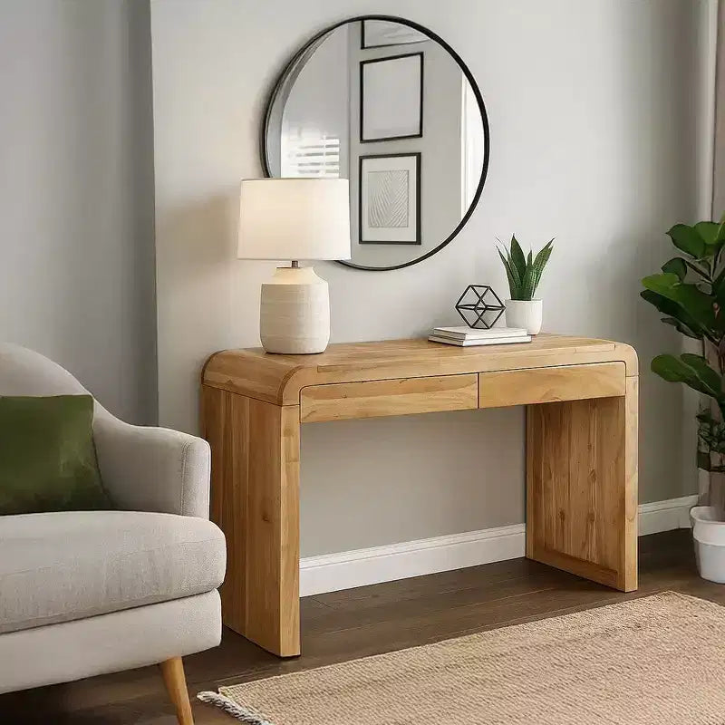 Consolle Royal Hampton | Top da 43 pollici | Realizzata a mano in legno naturale di acacia | Doppio cassetto contenitore