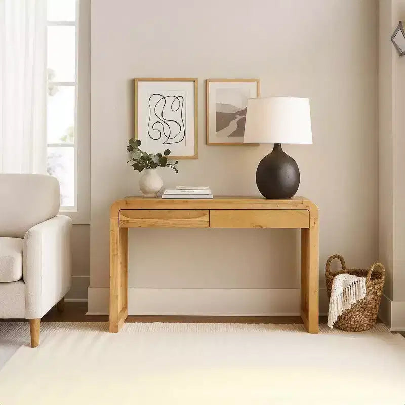 Consolle Royal Hampton | Top da 43 pollici | Realizzata a mano in legno naturale di acacia | Doppio cassetto contenitore
