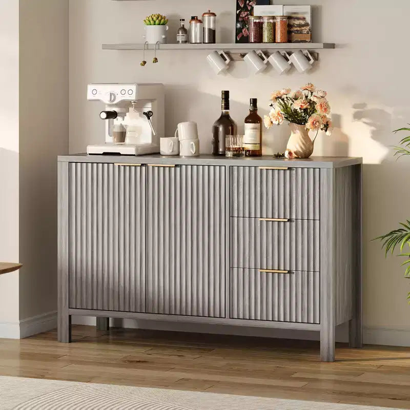 CuisinSmart 47 Buffet de salle à manger, buffet de bar à café moderne du milieu du siècle avec 3 tiroirs et 2 portes pour salon et cuisine
