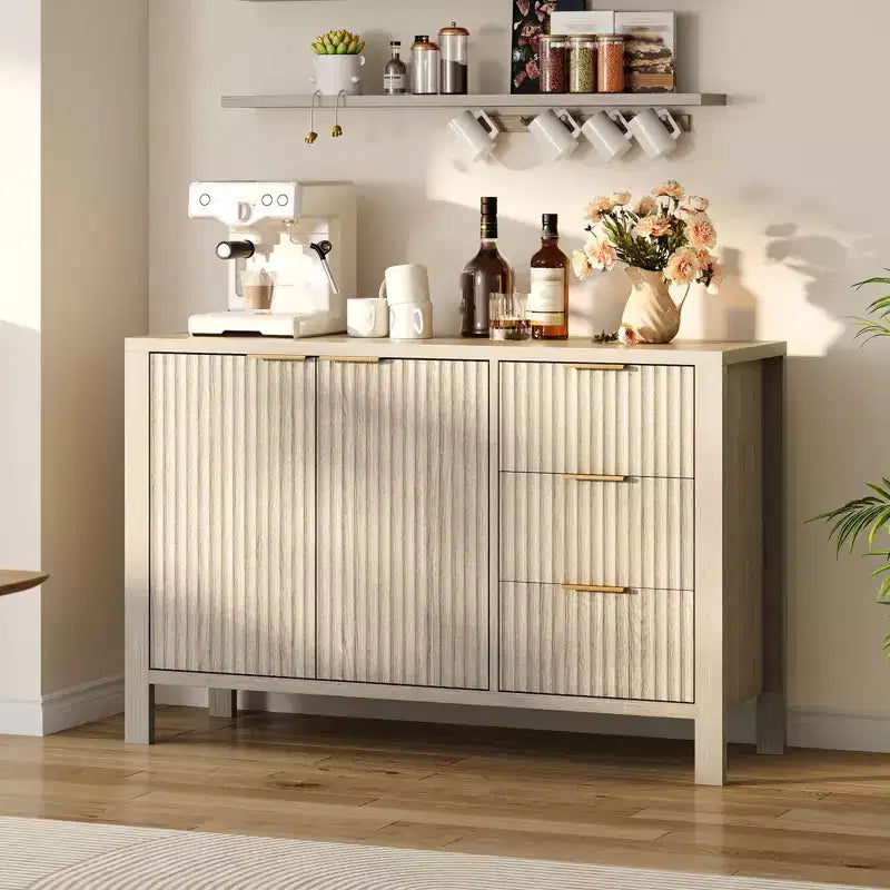 CuisinSmart 47 Buffet de salle à manger, buffet de bar à café moderne du milieu du siècle avec 3 tiroirs et 2 portes pour salon et cuisine