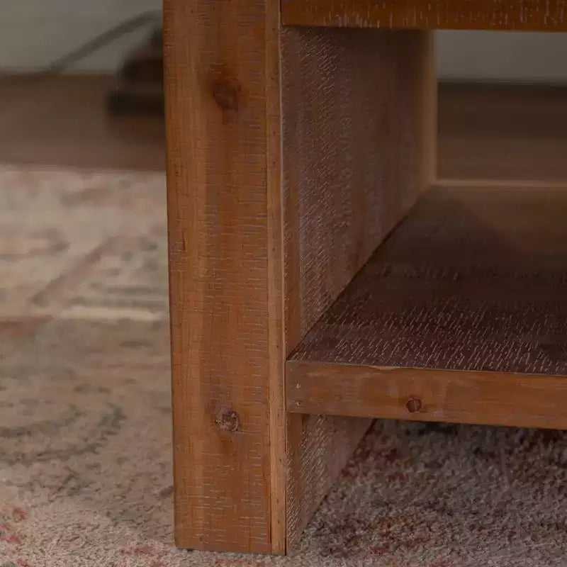 Tavolino rettangolare CLIHOME in legno massello, grande tavolino rustico a 2 ripiani con mensola portaoggetti, per ufficio e appartamento