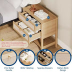 Comodini in rattan set da 2, tavolino d'appoggio con 2 cassetti e ripiano aperto, tavolino laterale per divano per piccoli spazi, comodino per soggiorno