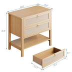 Comodini in rattan set da 2, tavolino d'appoggio con 2 cassetti e ripiano aperto, tavolino laterale per divano per piccoli spazi, comodino per soggiorno