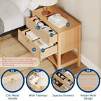 Comodini in rattan set da 2, tavolino d'appoggio con 2 cassetti e ripiano aperto, tavolino laterale per divano per piccoli spazi, comodino per soggiorno