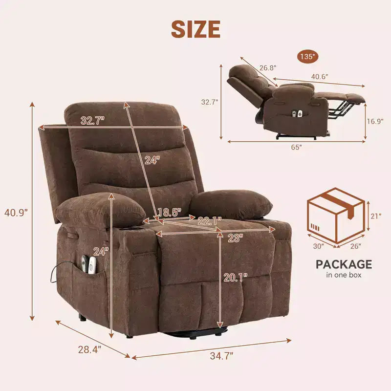 GustoWave Poltrona reclinabile alzapersona oversize con massaggio e riscaldamento per anziani, Poltrona reclinabile per persone alte e robuste, Poltrona reclinabile singola Lazy Boy