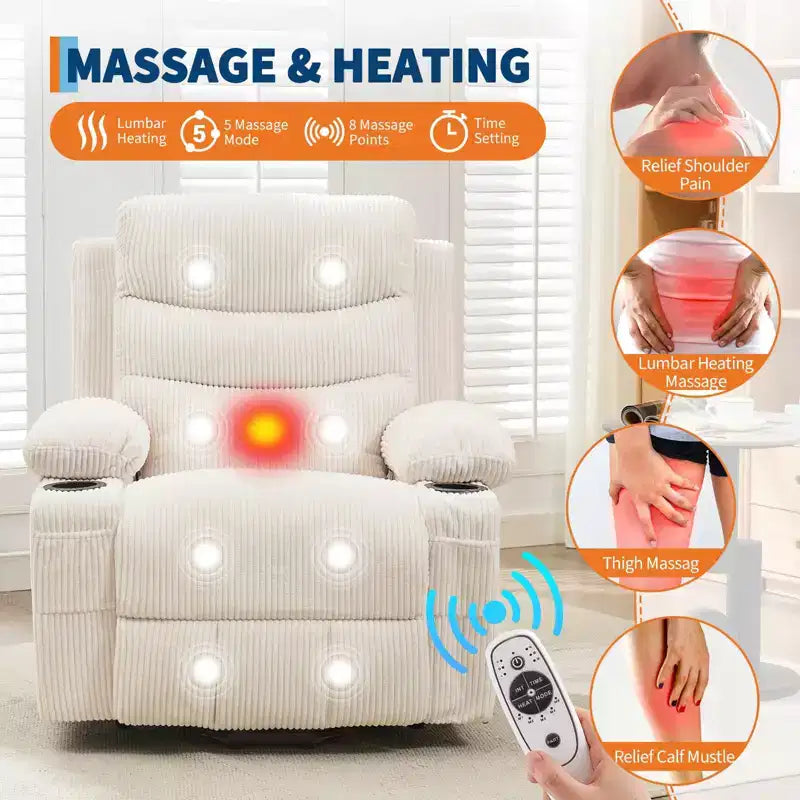 GustoWave Poltrona reclinabile alzapersona oversize con massaggio e riscaldamento per anziani, Poltrona reclinabile per persone alte e robuste, Poltrona reclinabile singola Lazy Boy