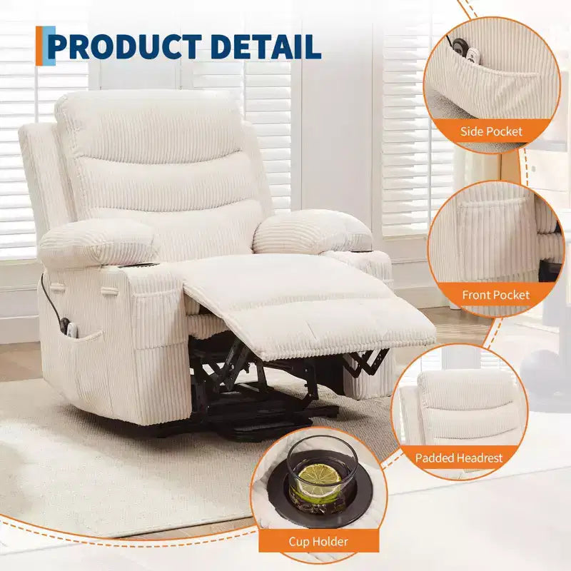 GustoWave Poltrona reclinabile alzapersona oversize con massaggio e riscaldamento per anziani, Poltrona reclinabile per persone alte e robuste, Poltrona reclinabile singola Lazy Boy