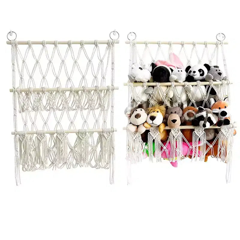 TROPOW Organizzatore per animali di peluche, in macramè boho, per cameretta dei bambini, sala giochi, camera da letto