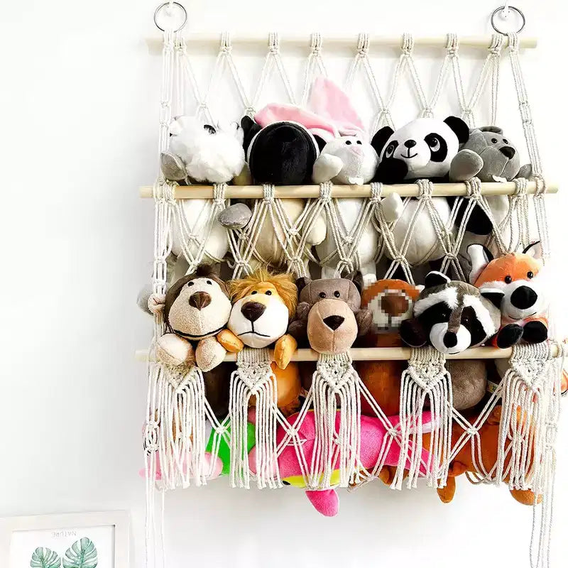 TROPOW Organizzatore per animali di peluche, in macramè boho, per cameretta dei bambini, sala giochi, camera da letto