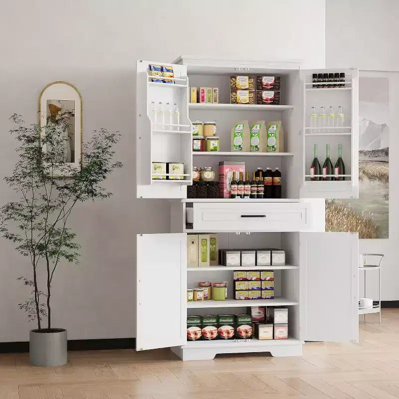 COZONY Mobile dispensa da cucina alto 183 cm con cassetto e ripiani regolabili, Credenza stile rustico per sala da pranzo o lavanderia