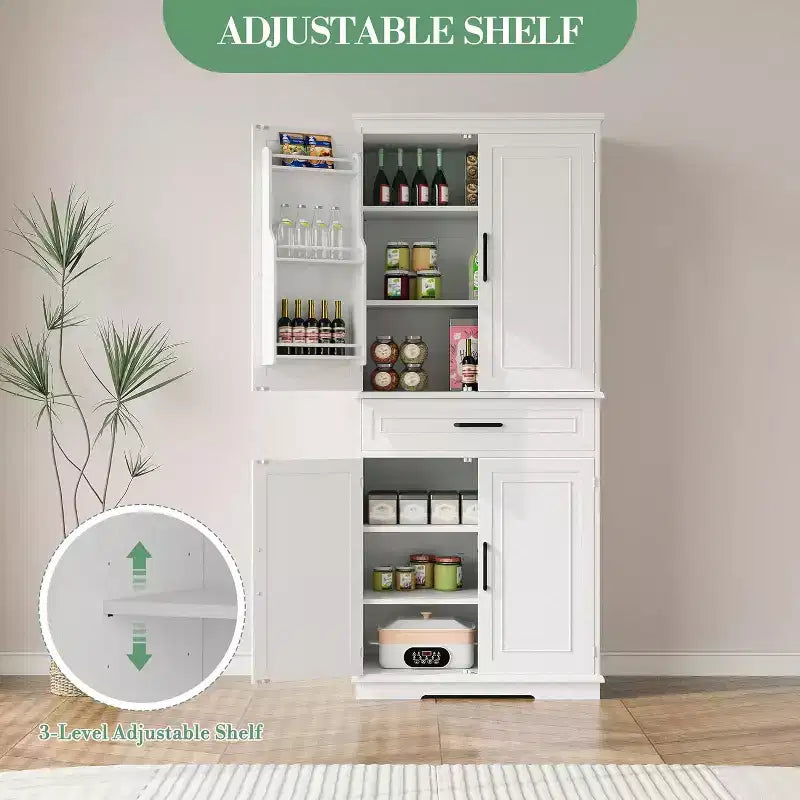 COZONY Mobile dispensa da cucina alto 183 cm con cassetto e ripiani regolabili, Credenza stile rustico per sala da pranzo o lavanderia