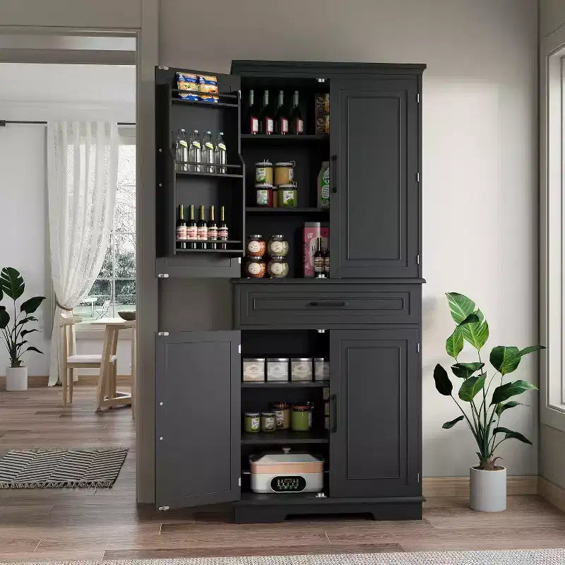 COZONY Mobile dispensa da cucina alto 183 cm con cassetto e ripiani regolabili, Credenza stile rustico per sala da pranzo o lavanderia