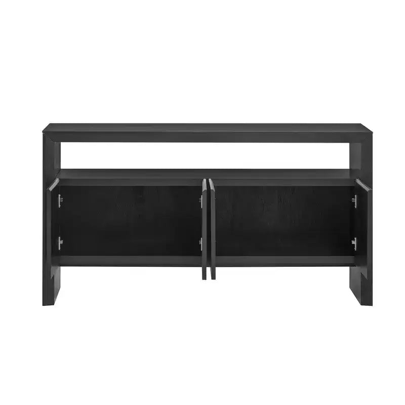 Luxystar Mobile Credenza Moderno con 4 Ante e Scaffale Aperto, Tavolo Consolle, Nero