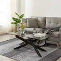 Probe Hues Modern Glass Coffee Table with Tempered Top and Geometric Metal Legs for Living Room