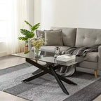 Probe Hues Modern Glass Coffee Table with Tempered Top and Geometric Metal Legs for Living Room