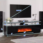 Mobile TV moderno con camino a controllo duale, 12 colori fiamma, letto di braci, ampio spazio di archiviazione, gestione cavi, consolle multimediale da 70" per soggiorno, nero