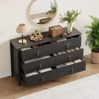 Cassettiera a 6 cassetti per camera da letto, comò in legno da 54W con maniglie in metallo, organizer per vestiti a coste, mobile TV per corridoio