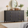 6 Drawer Dresser for Bedroom, 54W Wooden Chest of Drawers with Metal Handles, Fluted Clothes Storage Organizer, Dresser TV Stand for Hallway