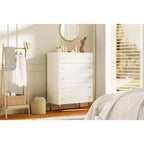 Acekool Cassettiera a 5 Cassetti, Comò Alto 44 con Maniglie a Barra, Organizer Contenitore Moderno Stile Fattoria per Camera da Letto, Soggiorno