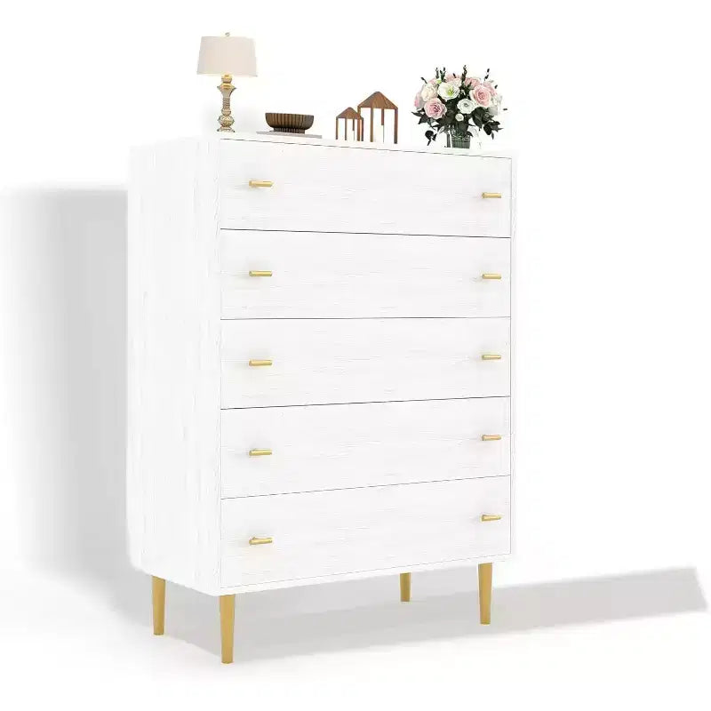 Acekool Cassettiera a 5 Cassetti, Comò Alto 44 con Maniglie a Barra, Organizer Contenitore Moderno Stile Fattoria per Camera da Letto, Soggiorno