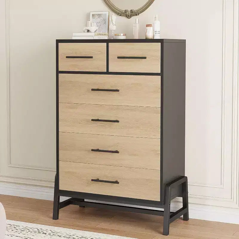 Coolmee 6 Drawer Dresser Storage Cabinet with Sturdy Metal Base