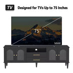 Mobile TV Bestier 69 retrò per TV fino a 75 pollici, mobile TV da soggiorno con ante ad arco in vetro scanalato, 2 cassetti portaoggetti