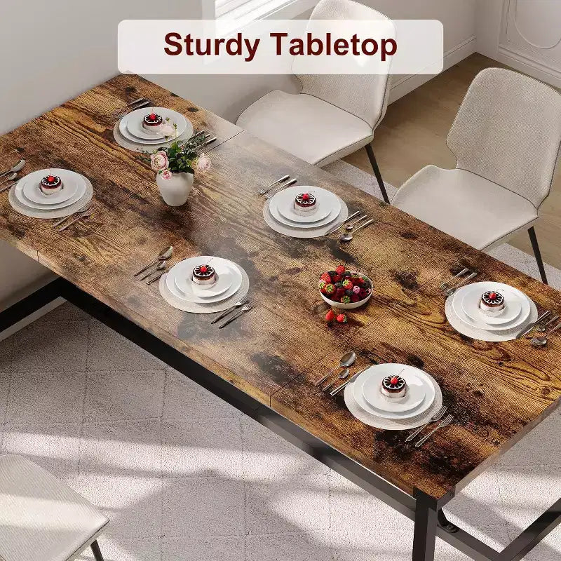 Tavolo da cucina rettangolare grande da 70,8 pollici, tavolo da pranzo in legno in stile rustico per 8 persone, tavolo moderno per casa, ufficio, sala da pranzo, soggiorno