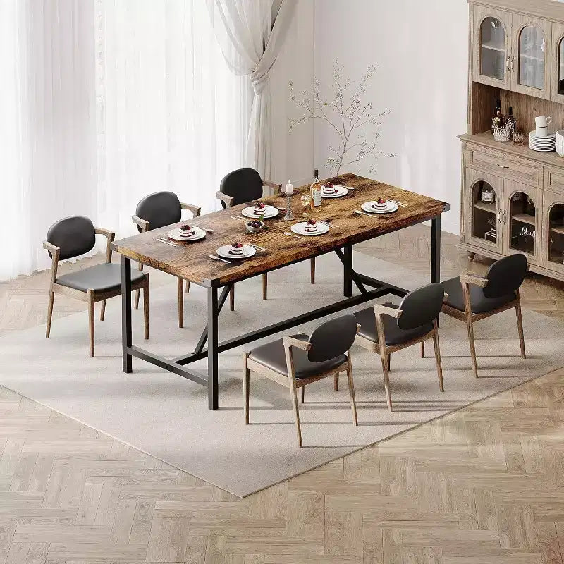 Tavolo da cucina rettangolare grande da 70,8 pollici, tavolo da pranzo in legno in stile rustico per 8 persone, tavolo moderno per casa, ufficio, sala da pranzo, soggiorno