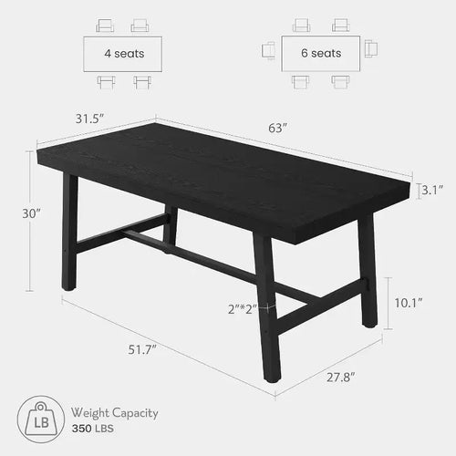 Tavolo da Pranzo Rettangolare Grande 160 cm per 4-6 Persone, Tavolo da Cucina Rustico in Legno con Gambe in Metallo, Tavolo Industriale da Esterno per Soggiorno, Sala da Pranzo