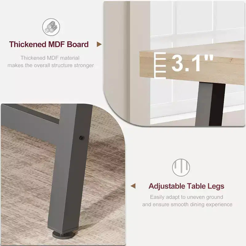 Tavolo da Pranzo Rettangolare Grande 160 cm per 4-6 Persone, Tavolo da Cucina Rustico in Legno con Gambe in Metallo, Tavolo Industriale da Esterno per Soggiorno, Sala da Pranzo