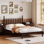 Letto a piattaforma in legno Full/King Size con testiera a zucca, telaio del letto in stile retrò, nessuna rete a molle necessaria, noce/naturale - ModernLuxe
