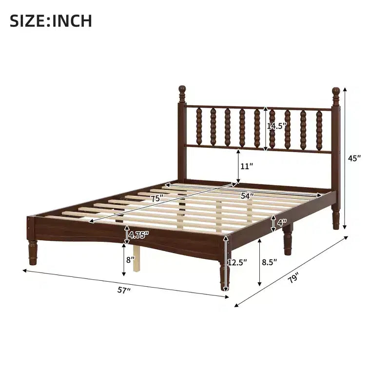 Letto a piattaforma in legno Full/King Size con testiera a zucca, telaio del letto in stile retrò, nessuna rete a molle necessaria, noce/naturale - ModernLuxe